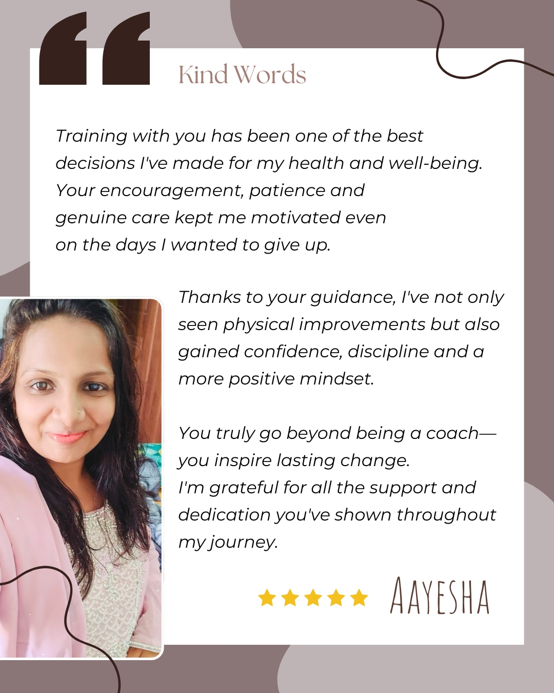 Kind words from Aayesha